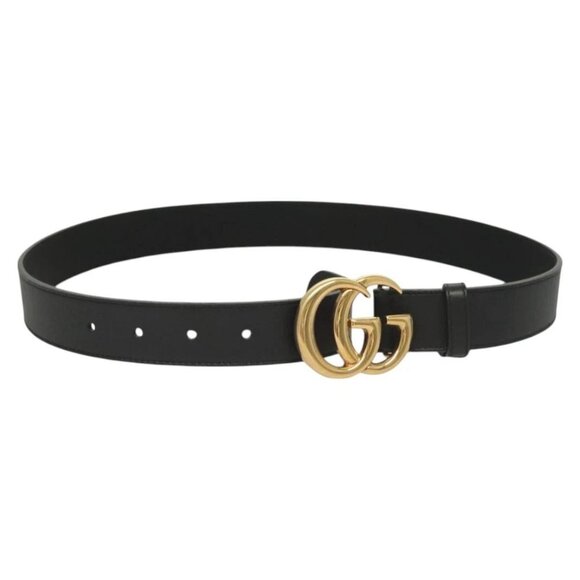 GUCCI GG Marmont Belt Leather 33.5"" Black Gold - Picture 1 of 9